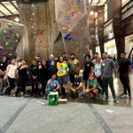 Climbing rocks as a group dating event